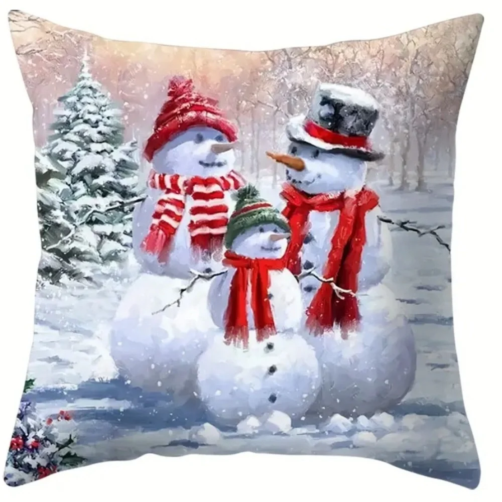 4pcs/set Snowman Christmas Pillowcase 17.72 X 17.72 Inches